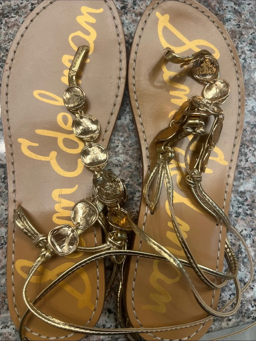 Sam Edelman Gold Jeweled Lace-Up Sandals